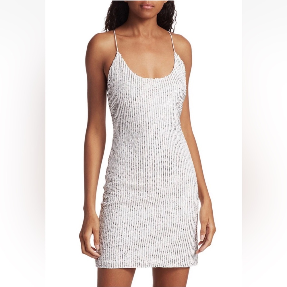 NWT ALICE + OLIVIA NELLE SEQUIN MINI DRESS WHITE SZ 0